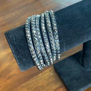 Black Crystal Wrap Bracelet - Womens Sparkling Multi-Strand Cuff